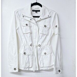 Blanc Noir White Anorak Women Lightweight Cargo Coat Jacket Adjustable Waist (S)